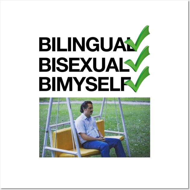 Bilingual, Bisexual, By Myself - Funny Bisexual Meme Wall Art by Football from the Left